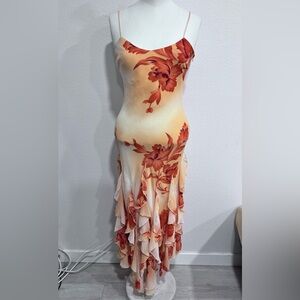 Vintage 90’s Asymmetrical Floral Dress in Orange and Cream